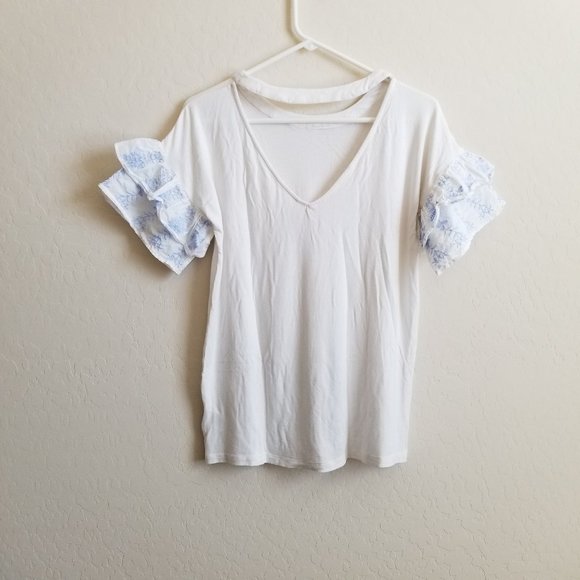 Francesca’s Ruffled Sleeve Bar Back blouse M - Picture 4 of 5